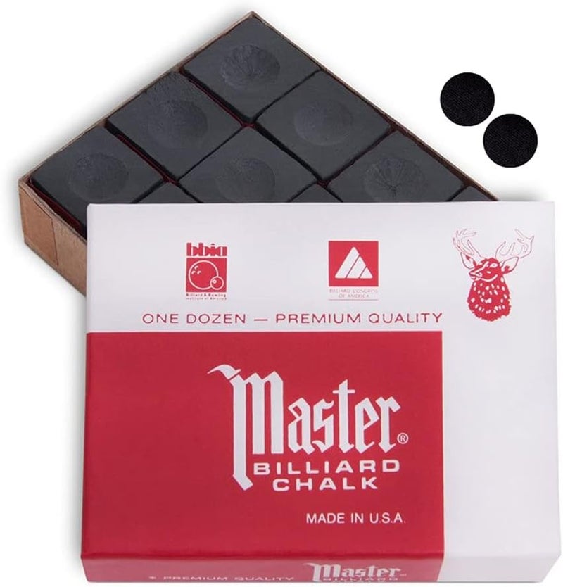 Master Chalk Master Billiard Pool Cue Chalk Premium Quality - 1 Dozen - Made in The USA + 2 pcs of Quality Billiard Pool Table Spots by Tweeten Fibre Co. - Image 1